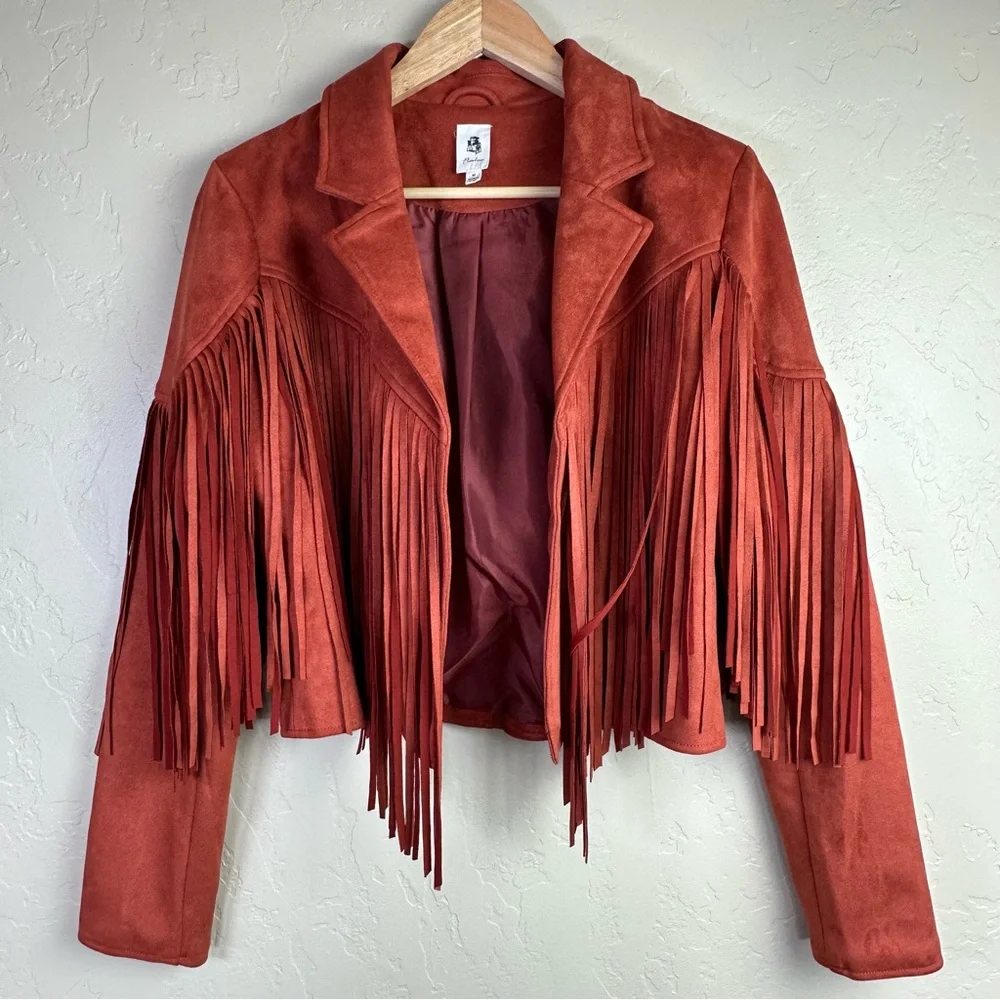 Flawless Women’s Fringe Faux Suede Jacket in Rust Size Medium - Picture 2 of 6